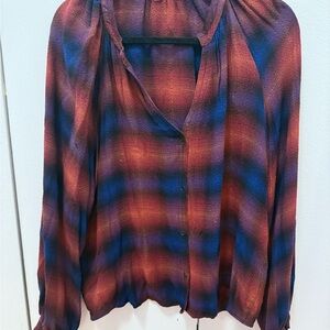 Bella Dahl Orange and Blue Long Sleeve Relaxed Blouse